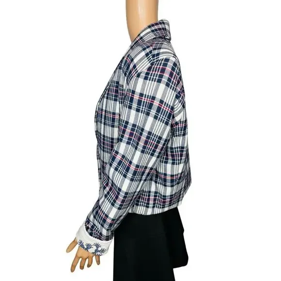 Alix of Bohemia Kefa Plaid Jacket size M NWT Cotton Cropped White/Navy/Red - Picture 7 of 8